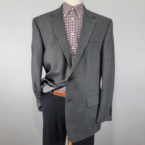 Nautcia Men's Sport Coat Blazer Two Button Gray Flannel Twill Lambs‎ Wool 46L